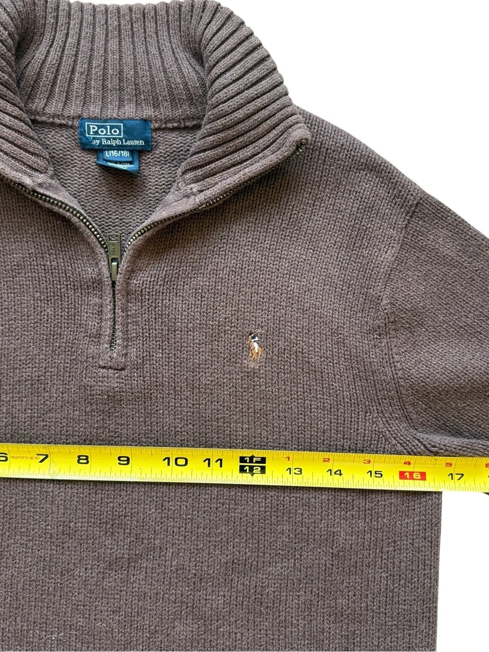 Polo Ralph Lauren Brown Cotton Quarter Zip Sweater L 16/18 Preppy Equestrian Boy